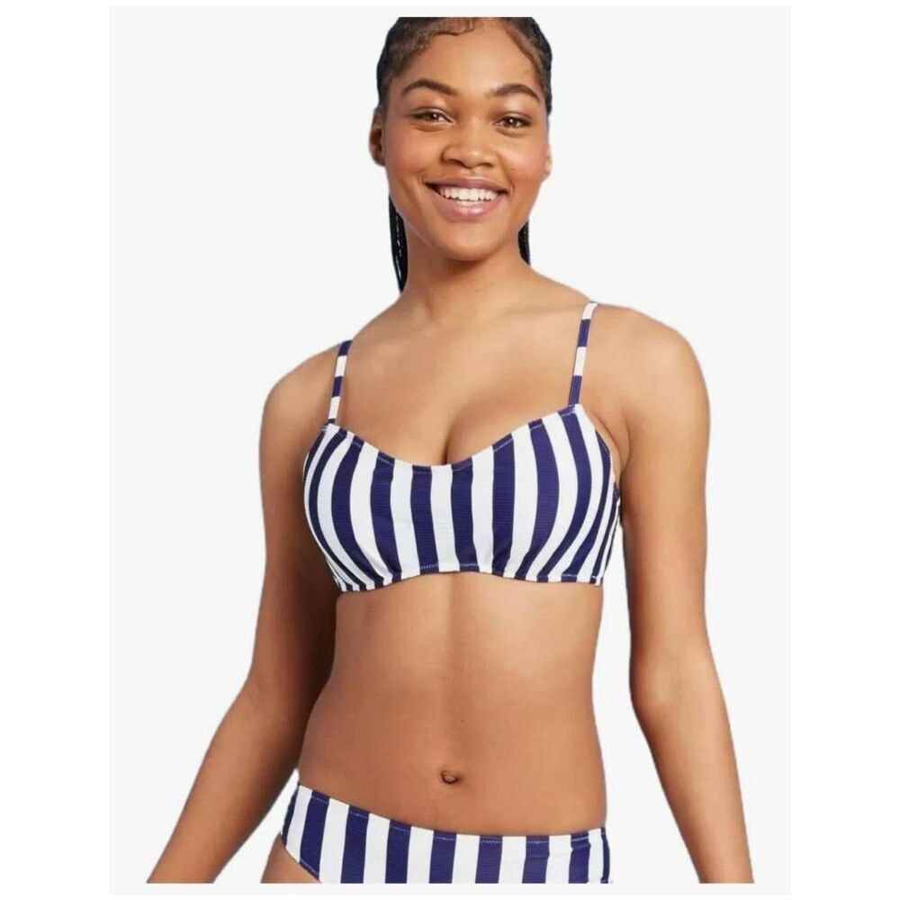 Shade & Shore Navy & White Striped Bikini Top